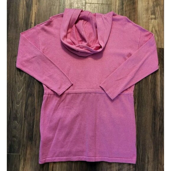 New Pink Hooded Mid Length Light Cardigan Sweater Tie Waist Pockets Marble Sz XS - Picture 4 of 7